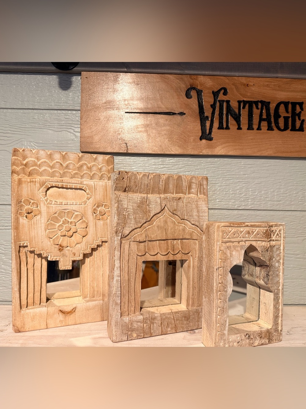 Hand-Carved Natural Wood Framed mirrors, created for inspiration of Architecture